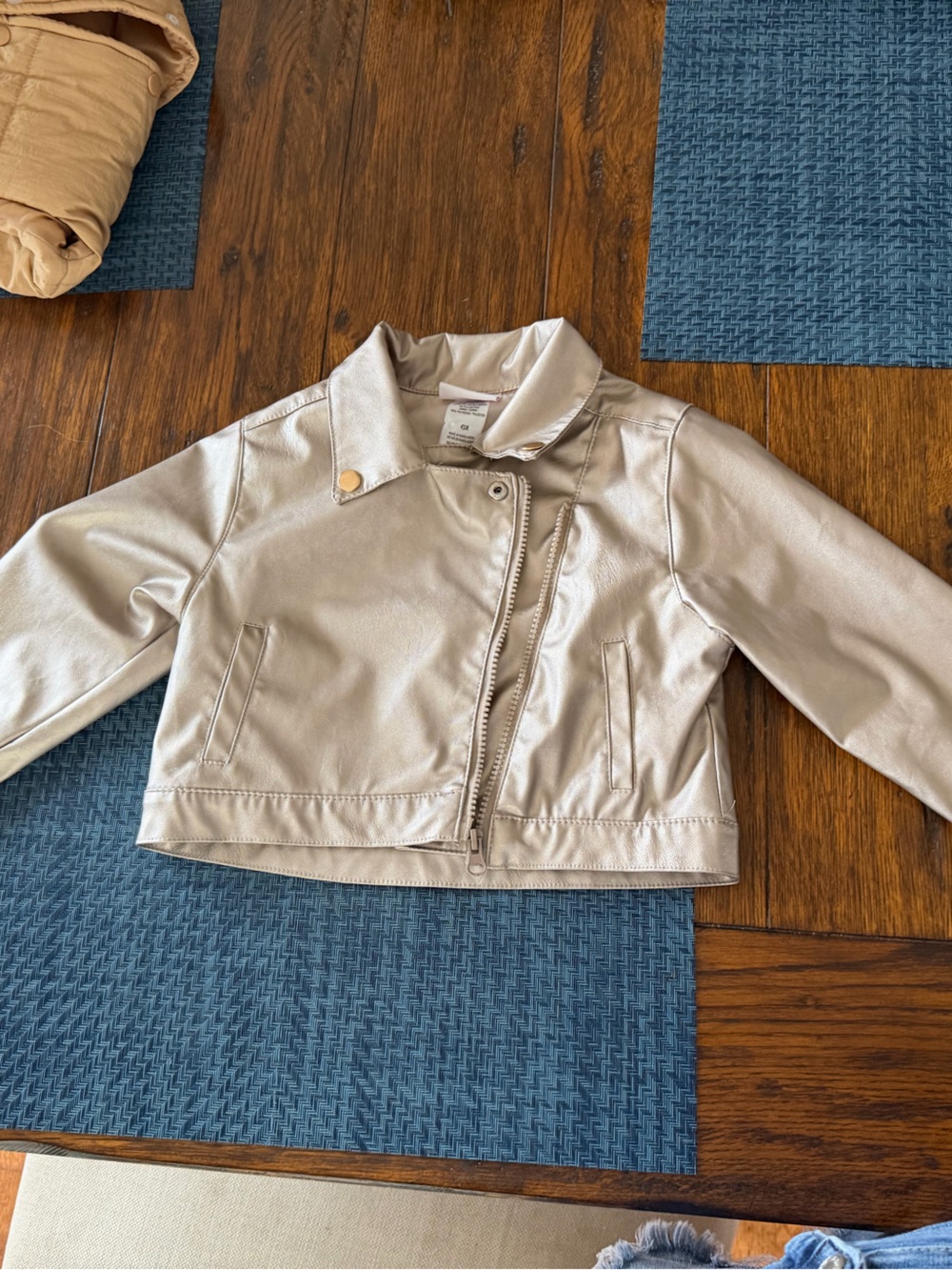 Little Lass Metallic Silver Faux Leather Girls Moto Jacket